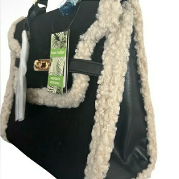 NWT! Badgley Mischka Black and Cream Sherpa Satchel